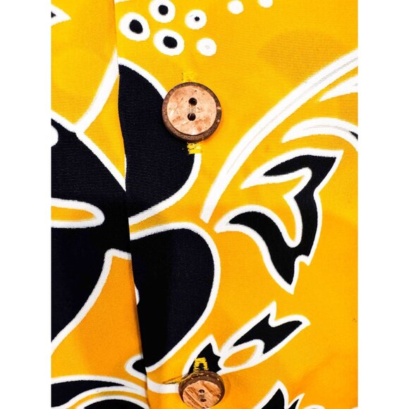 Vintage Kennington Hawaiian Shirt Mens L Yellow Black Floral Aloha 90s Surf Vibe - Picture 8 of 8